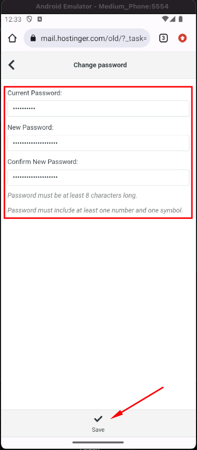 Form ganti password di mobile