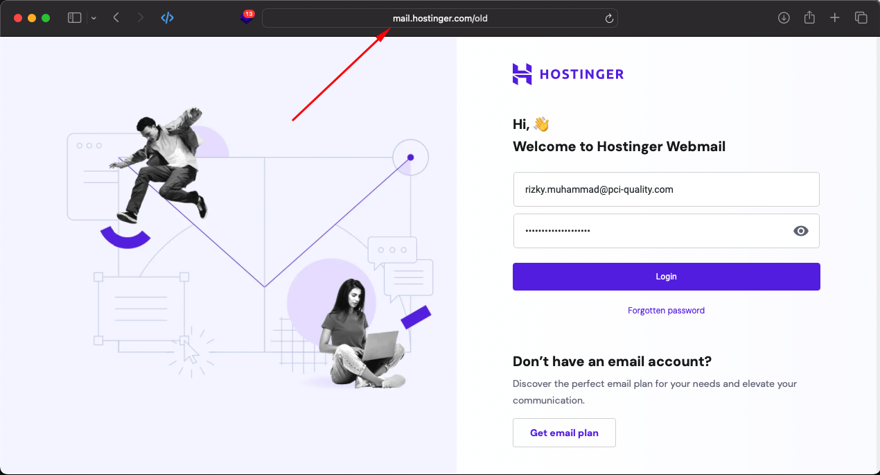 Halaman login Hostinger Webmail